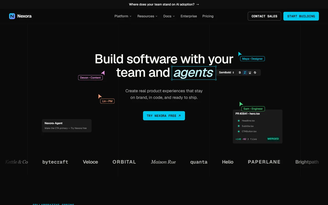 Nexora website homepage