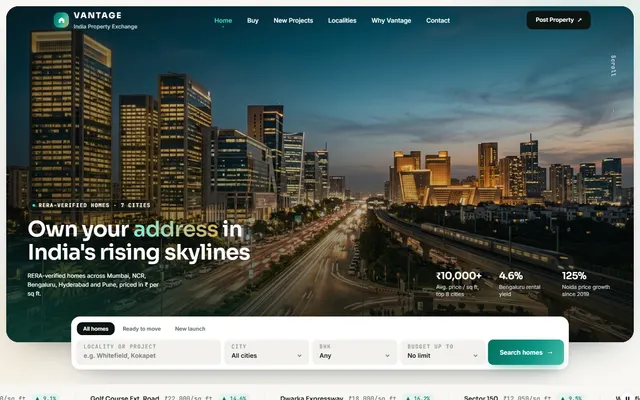 Vantage India — Real Estate Portal website
