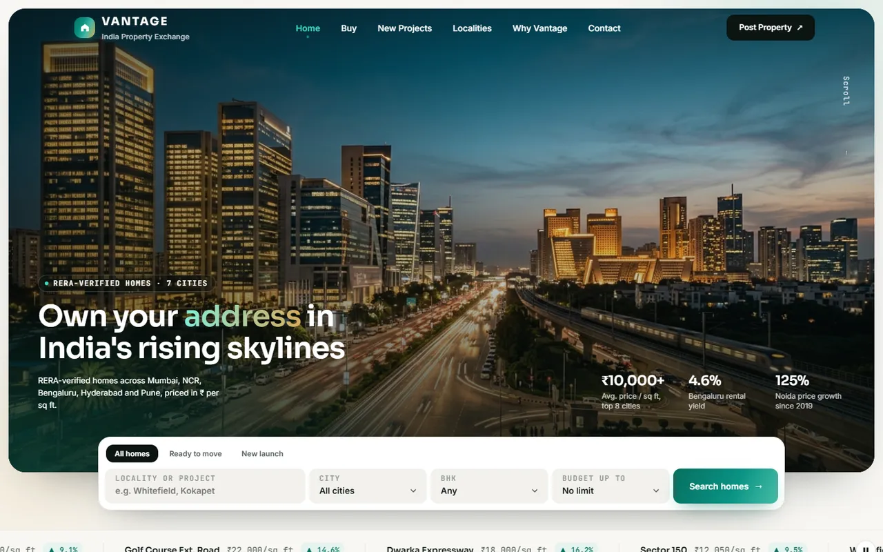Vantage India website homepage